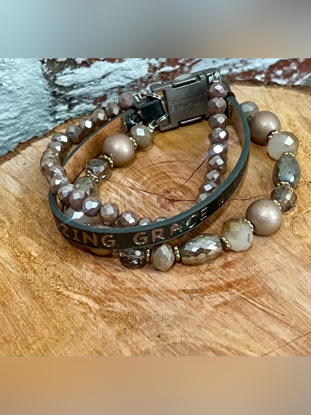 Good Works Bracelet Inspirational Magnetic Clasp 3-Strand Leather Beaded